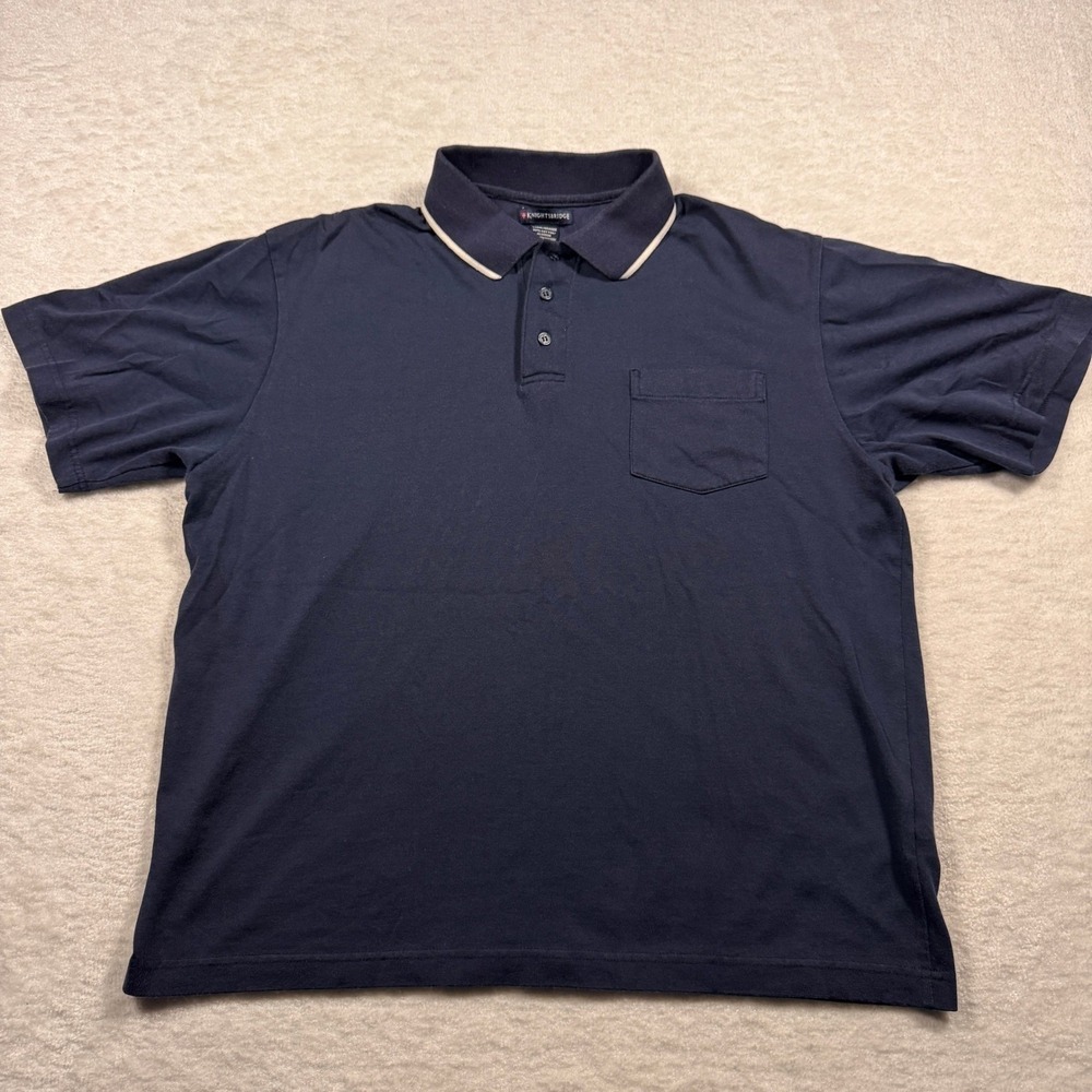 Knightsbridge Mens Navy Blue Tipped Collar Short Sleeve Pocket Polo‎ Shirt Large
